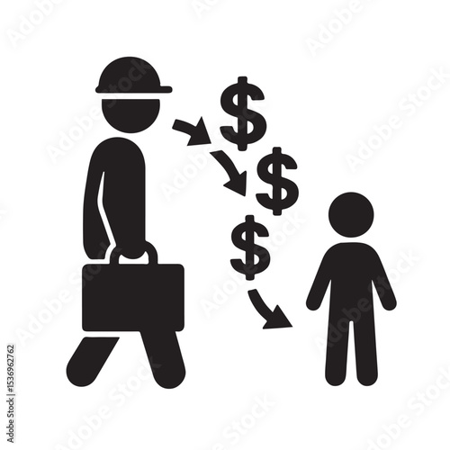 Worker Sending Money to Child as Financial Family Support Concept