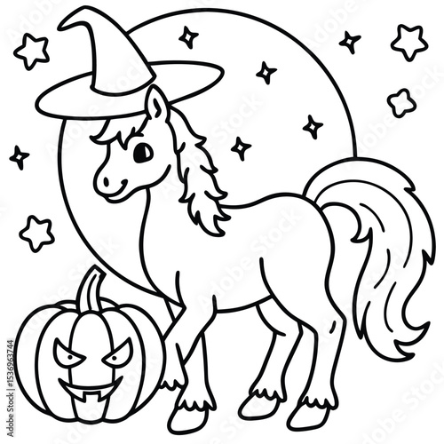 Black horse with a white horse, a charming cartoon farm animal illustration
