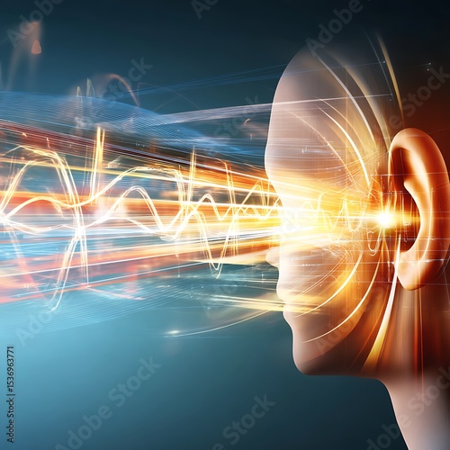 Abstract human head with energy waves