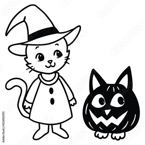 Cute cartoon domestic animals vector illustration with a funny black cat in a hat, a loving dog, and a playful mouse