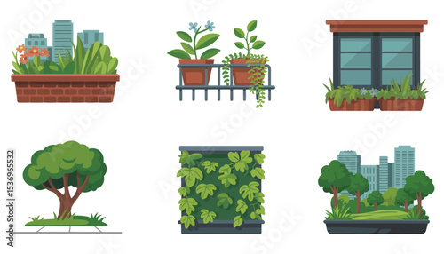 Collection of potted plants for house garden illustration, perfect eco-friendly design for urban home or city landscape