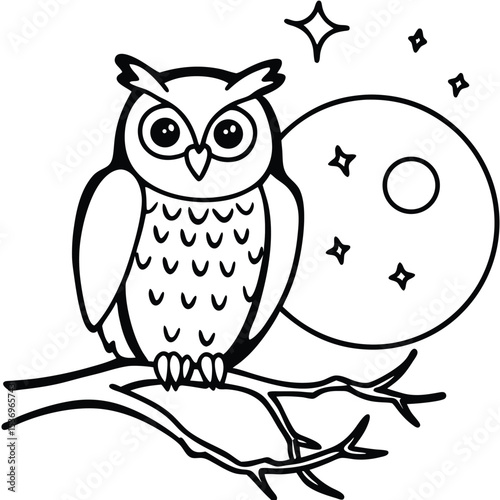 Cute cartoon owl family on a tree branch, a loving illustration of nature's wise birds