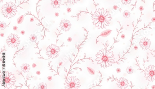 Seamless pink floral pattern on white background, a delicate and elegant design for spring