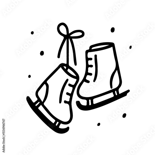 Winter ice skates vector illustration, featuring a minimal line art style. Perfect for holiday themes, seasonal designs, and skating-related projects. Ideal for cozy winter concepts.