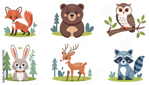 Funny vector cartoon animal character collection with cute pets and wild safari animals