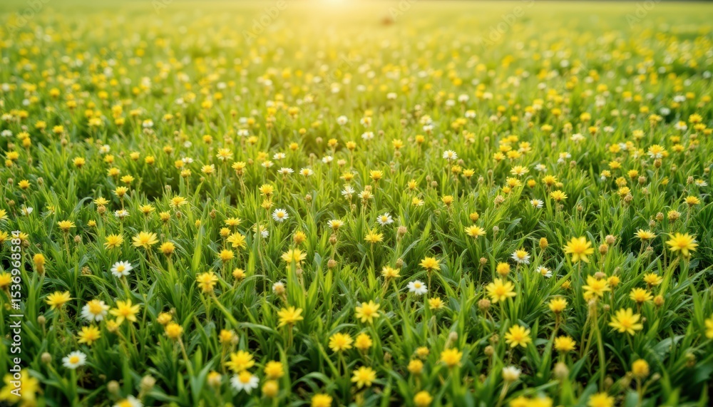 Fototapeta premium Radiant sunshine illuminates a field of vibrant flowers in full bloom sunlit