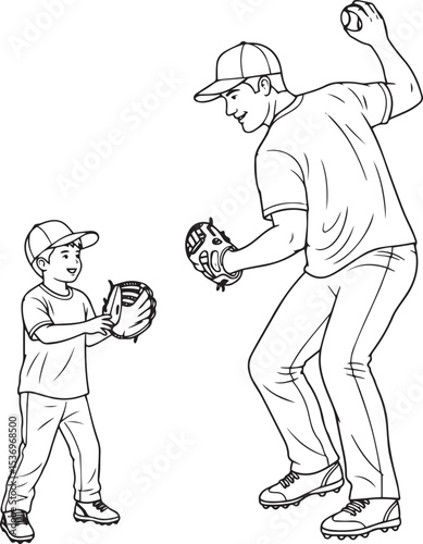 A vector artwork featuring a father and son in a baseball scene