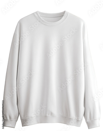 White Sweatshirt with Long Sleeves and Crew Neck Design on Transparent Background