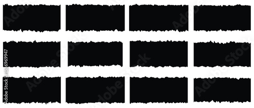 Blank pieces of ripped teared sheets with jagged edges. Background scraps of torn black paper. vector illustration.