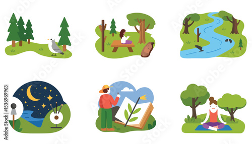 A fun vector illustration set of cartoon animals for all four seasons, featuring a baby elephant, a funny monster, a snake, and a dragon