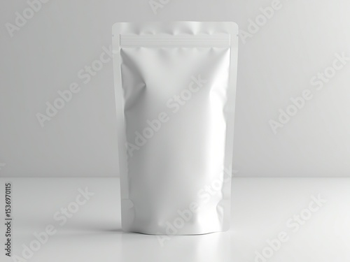 Blank white pouch, isolated on a white background. Minimal design. | PET Polyethylene Terephthalate