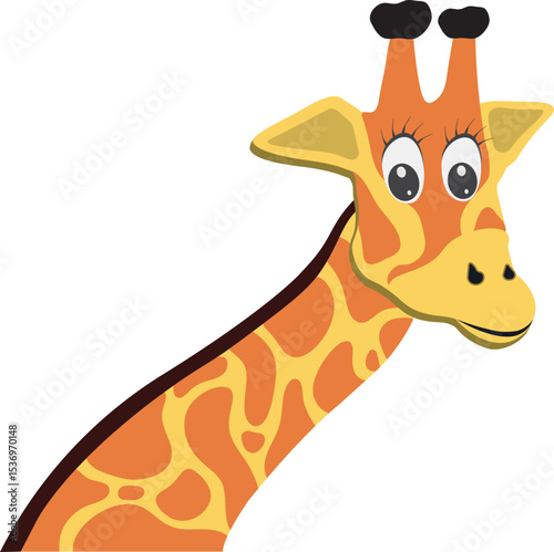 Giraffe Cartoon Illustration, Neck and Head of a Giraffe