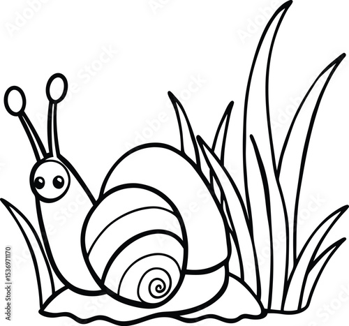 Vector silhouette snails in the grass 