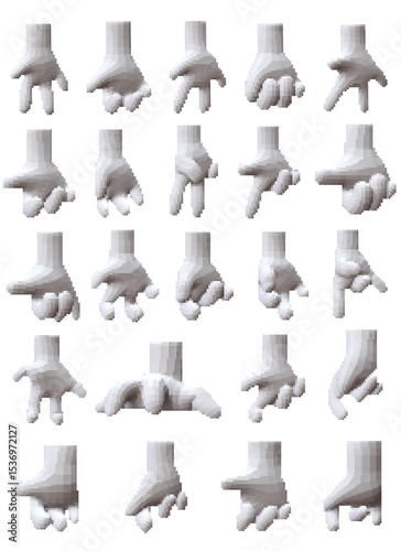 Isolated pixel art illustration of toon hand gestures on transparent background.
