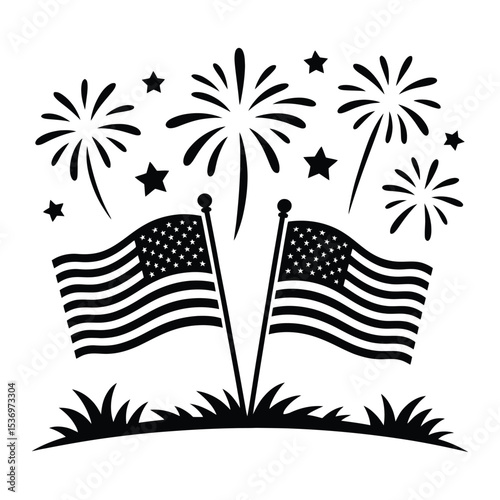 Monochrome USA flag and fireworks for july fourth design

