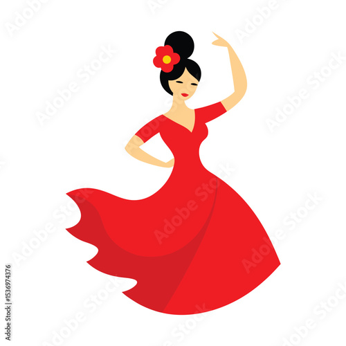 vector illustration of a Beautiful Spanish flamenco dancer, wearing elegant  dress 