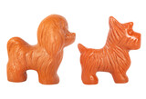 Isolated photo of soviet rubber dog toy figurines on white background.