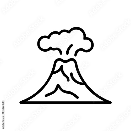 Minimalist black outline vector icon of a volcano, symbolizing natural disaster, eruption, and geological activity in a clean and simple design