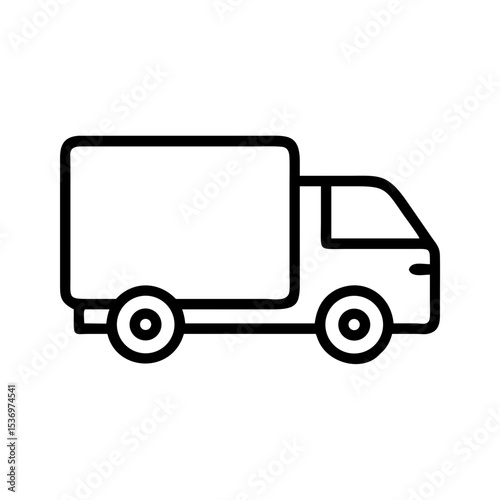 Minimalist black outline vector icon of a delivery truck, symbolizing shipping, logistics, and transportation services in a clean and simple design