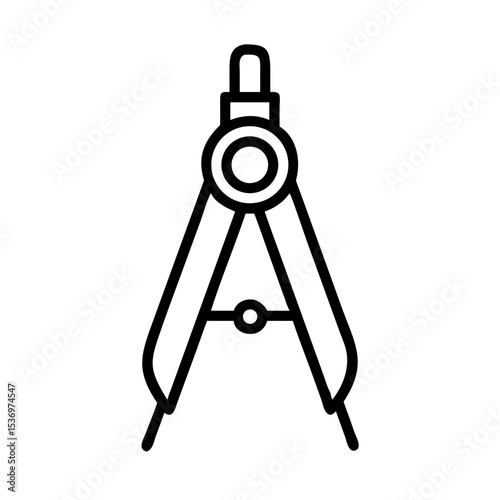 Minimalist black outline vector icon of a school compass for drawing geometric circles, symbolizing education, geometry, and precision in a clean and simple design