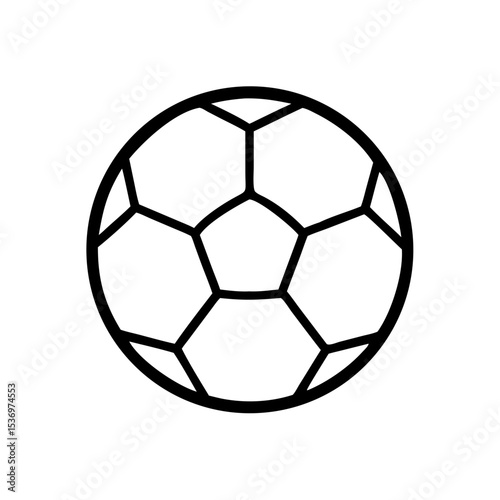 Minimalist black outline vector icon of a classic soccer ball, symbolizing sports, teamwork, and competition in a clean and simple design