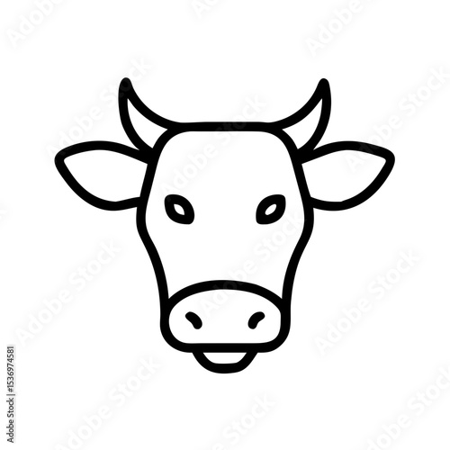 Minimalist black outline vector icon of a bull, symbolizing farming, agriculture, and dairy production in a clean and simple design
