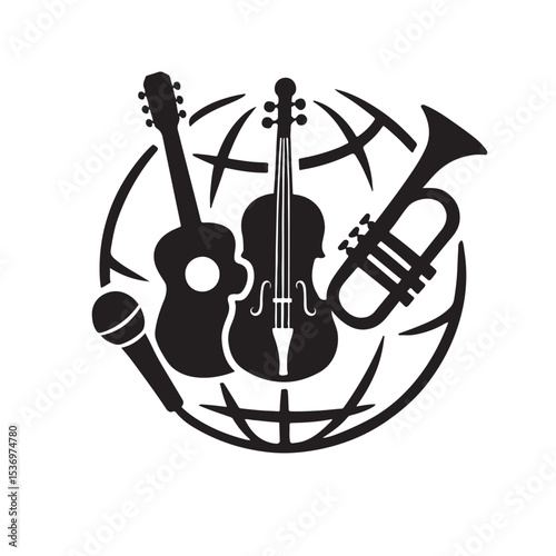 Global Music Celebration with Instruments Silhouette on White Background Vector