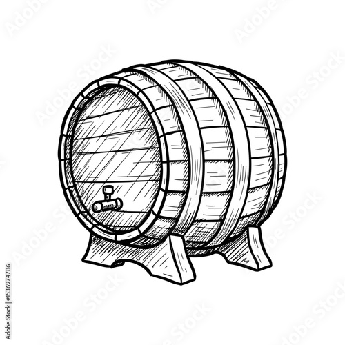 Wooden wine barrel with taps in a traditional design