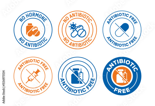 Antibiotic free icons set design, No antibiotic label sign
