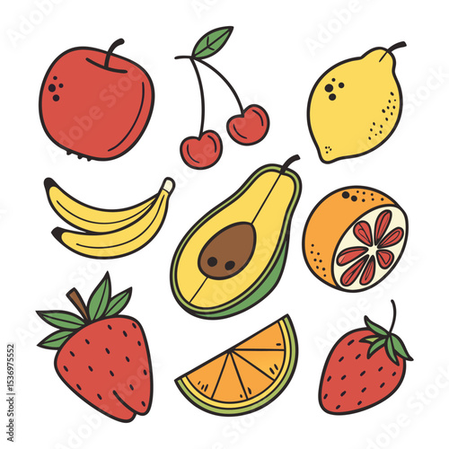 Vibrant Fruit Illustration A Delightful Collection of Hand-Drawn Fruits