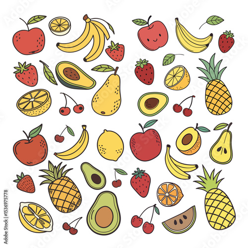 Vibrant Fruit Illustration A Delightful Collection of Hand-Drawn Fruits