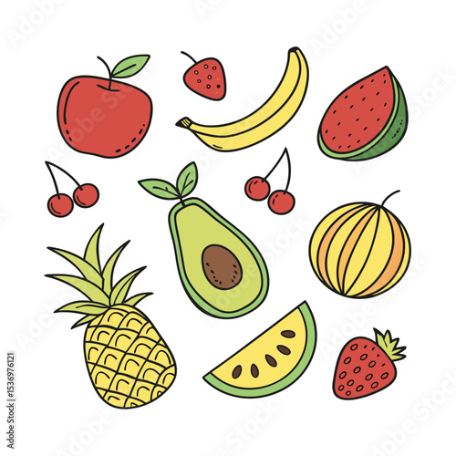 Vibrant Fruit Illustration A Delightful Collection of Hand-Drawn Fruits