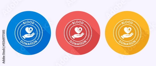 Blood donation icon design illustration. Donate blood badge label sign in shadow button design