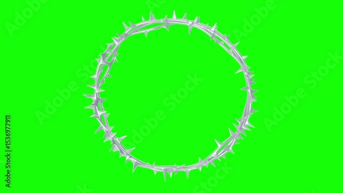 White crown made of thorns Jesus Christ rotation on chroma key background. Christian religious symbol of faith. 3d animation with green screen color.