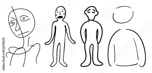 Vector Minimalist vector illustrations of four diverse people expressing different emotions.