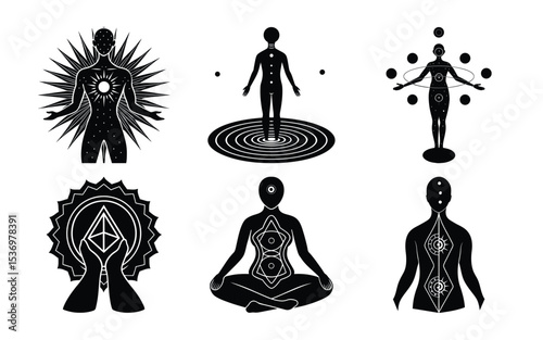 Spiritual Awakening Set of Mystical Human Energy Illustrations