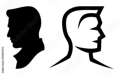 Vector Elegant male and female profile silhouettes depict gender distinction.