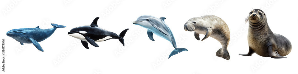 Fototapeta premium a collection of sea mammals on transparent background PNG
