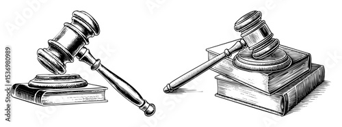 Vector Vintage gavel and law books illustrate legal justice and authority.
