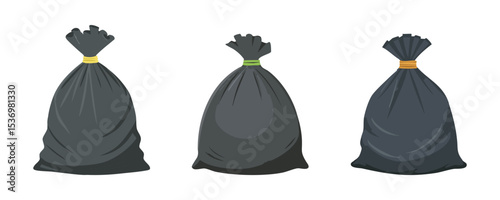 Tied black garbage bags with colored ties depicting waste disposal and recycling efforts