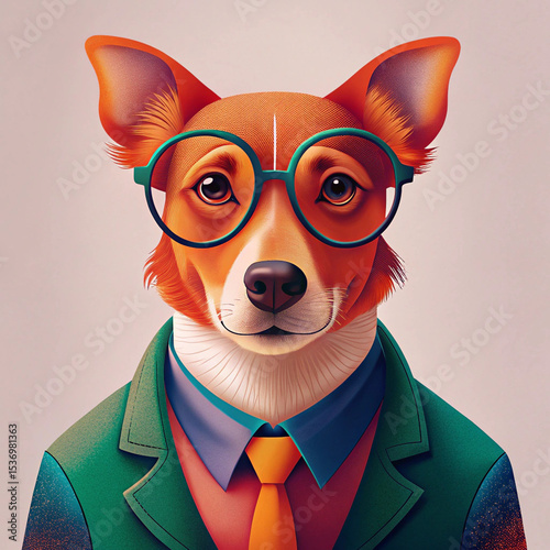 a charming and realistic portrait of a dog wearing