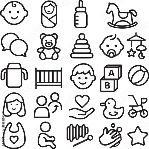 Child care all icon set line art vector illustration.
