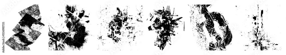 Naklejka premium Vector Abstract brushstroke collection featuring dynamic textured shapes.