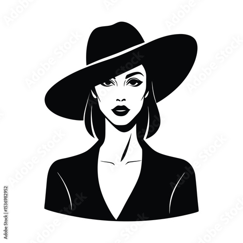 Fashion woman model with a black hat	vector art	