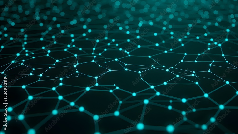 Obraz premium Interconnected Nodes Forming ADynamic Network Abstract Representation Of Data Flow And Connectivity Elegant Teal And Black Aesthetic