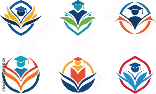 Diverse Colorful Education Logos Graduate Cap Student Book Design Branding Identity