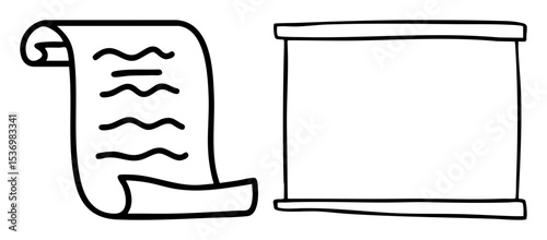 Vector Ancient scrolls with decorative elements depict historical documentation.