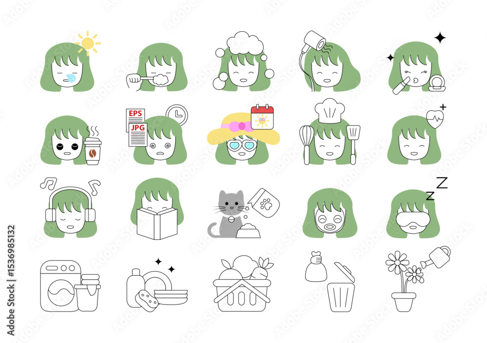 Obraz premium Daily Routine Minimal Icons 20 Set