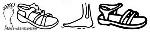 Vector Footwear with Barefoot and Shoe Depictions