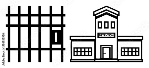 Vector Prison scaffolding and detention building depict confinement and restriction.